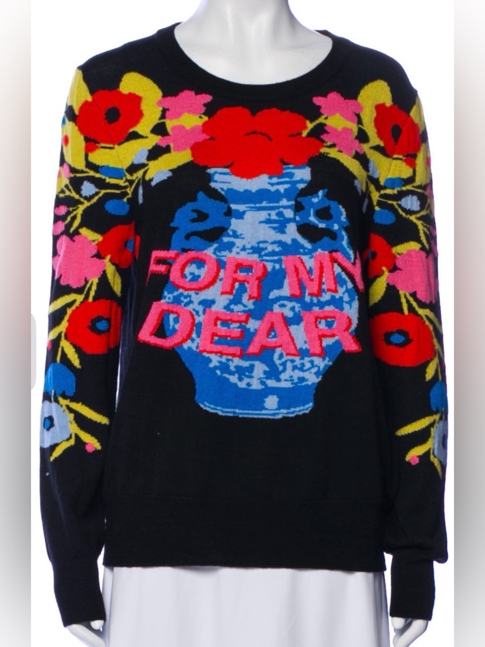 Showstopper! Libertine Black Cashmere/Silk Floral Embroidered Sweater XL